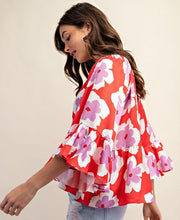 Load image into Gallery viewer, Aliza Red Floral Print Top