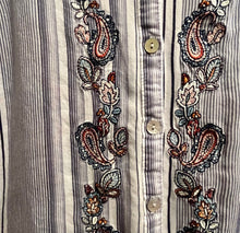 Load image into Gallery viewer, CHICOS Navy & White striped front, paisley back | Size 8/10