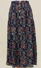 Load image into Gallery viewer, Navy Paisley Tiered Skirt