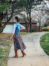 Load image into Gallery viewer, Navy Paisley Tiered Skirt