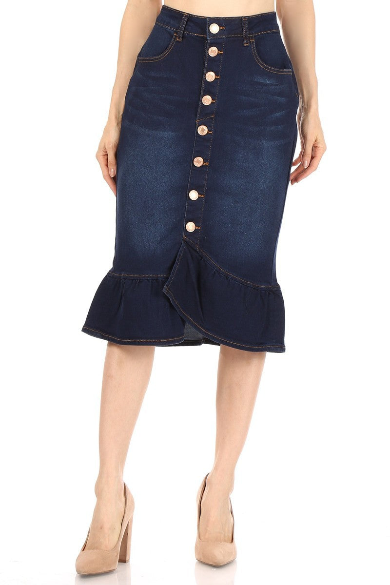 Mermaid Dark Indigo Wash Denim Skirt