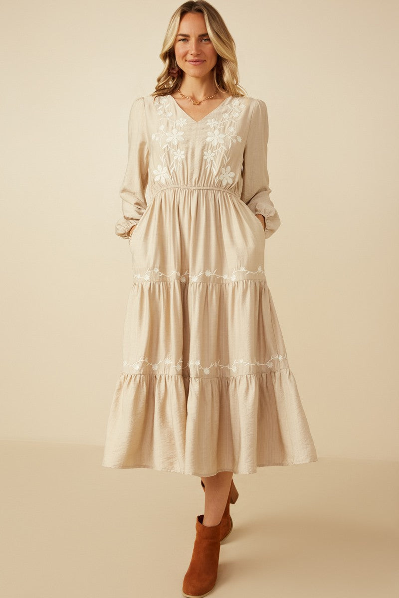 Isabel Beige Embroidered Dress