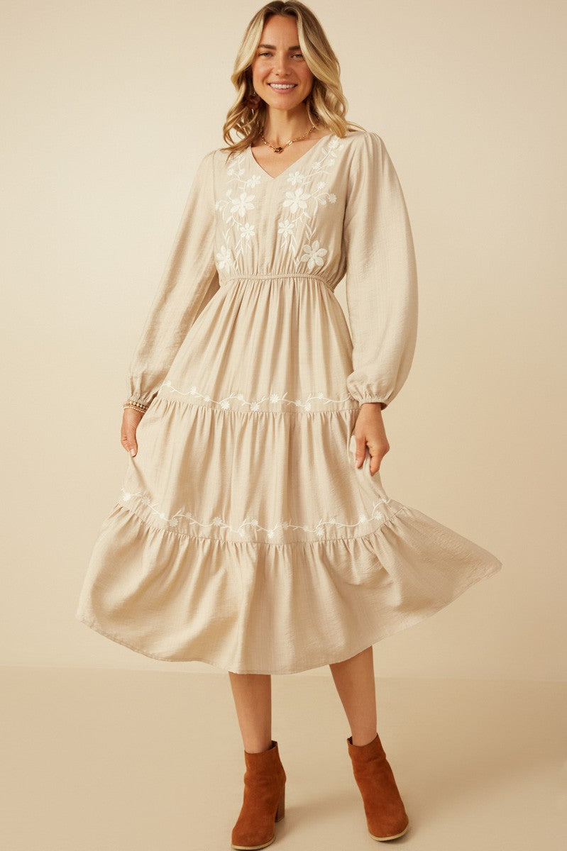 Isabel Beige Embroidered Dress – Apostolic Threads Boutique