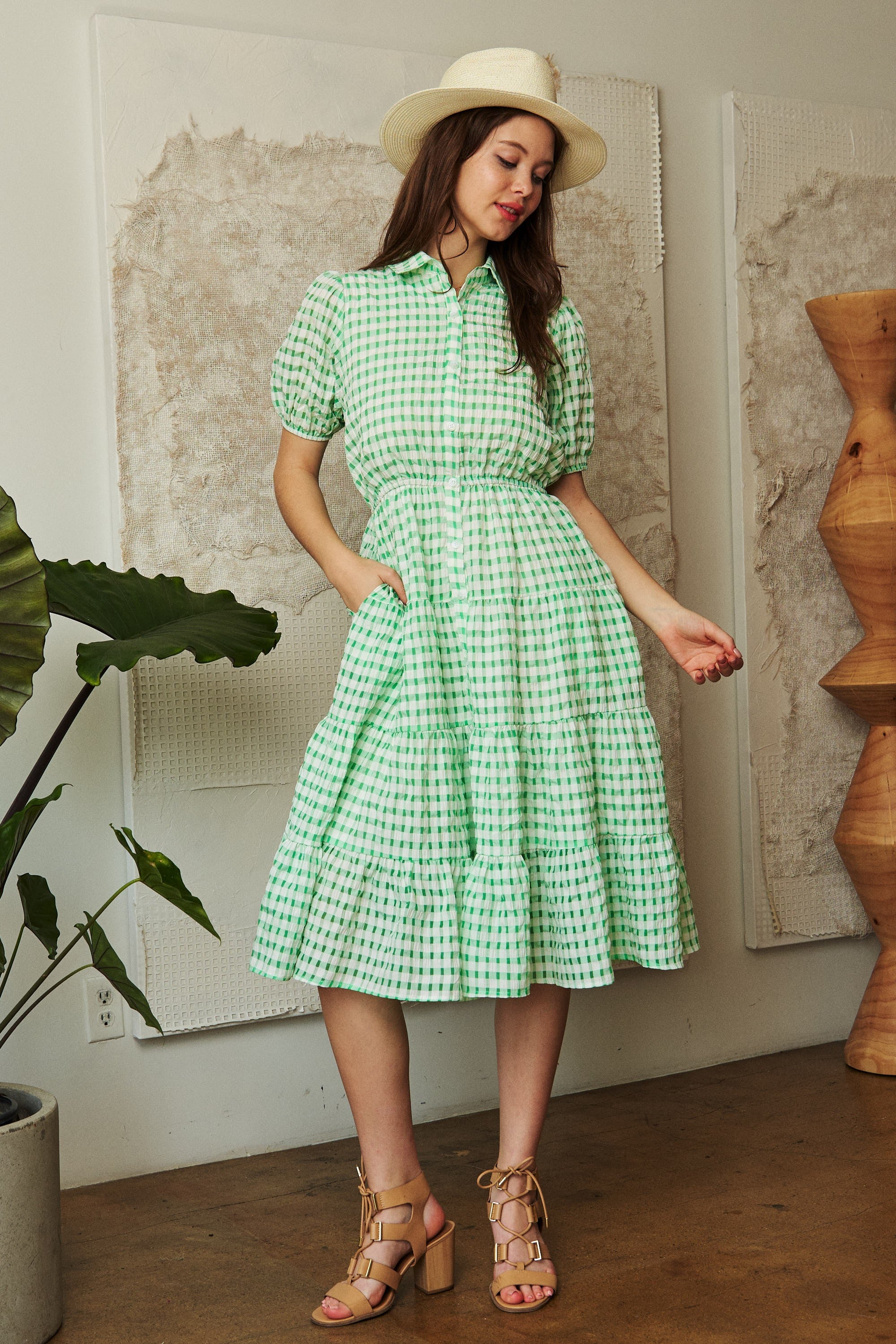 green gingham dress Audrey – Apostolic Threads Boutique white check print Choose Size:5 Creamy Balsamic Basil Vinaigrette M&M