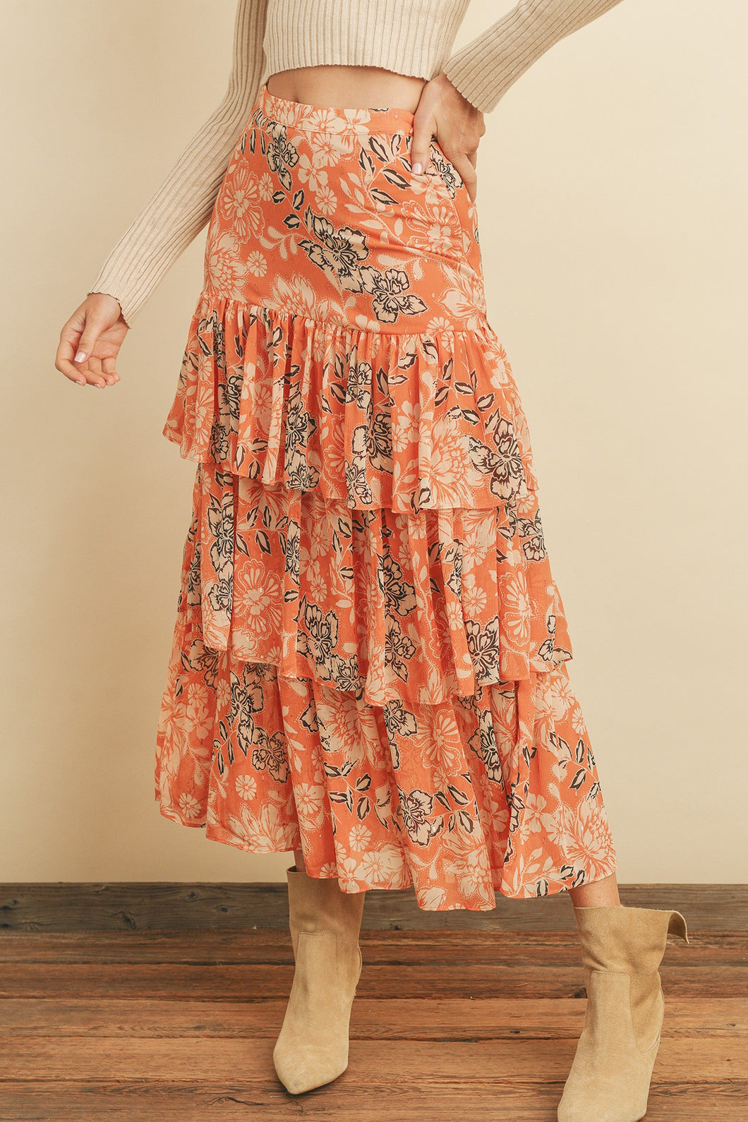 Mona Sunkist Floral Ruffle Skirt