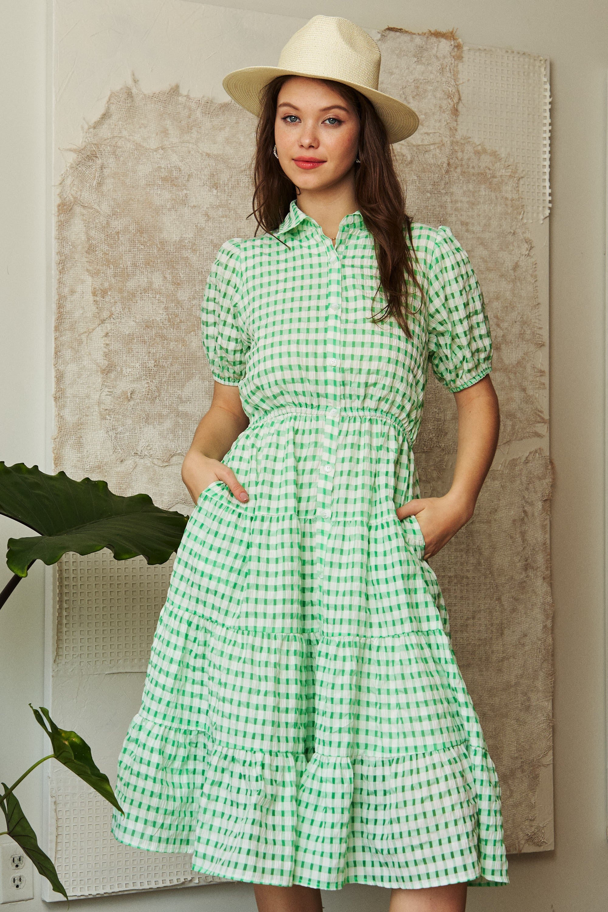 Audrey Green Gingham Dress – Apostolic Threads Boutique