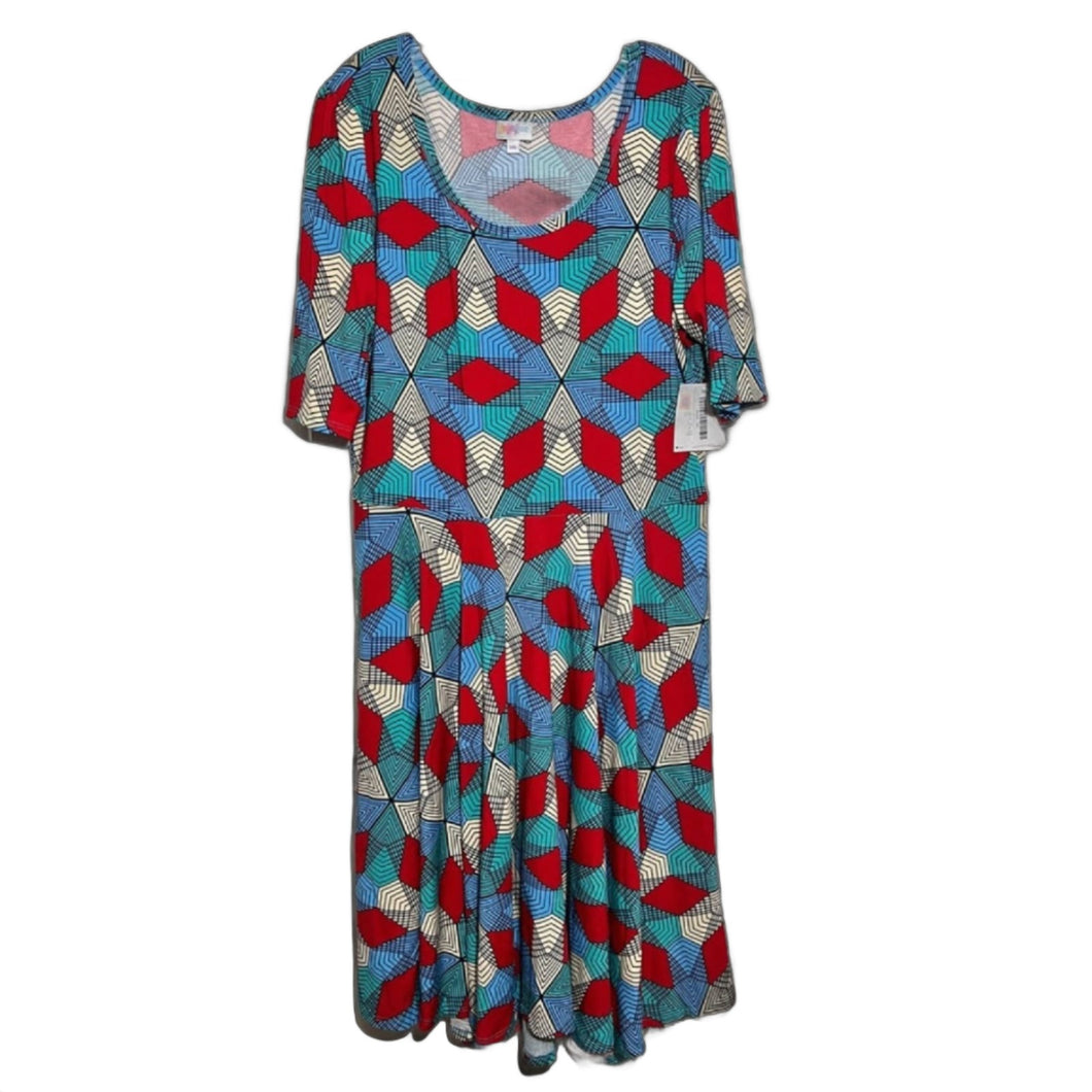 NWT LULAROE Blue Red Green Cream Nicole Geometric Dress size 3XL