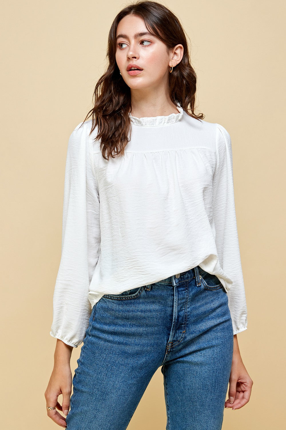 Morgan Ivory Ruffled Neck Top