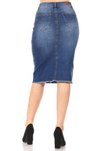 Load image into Gallery viewer, Mia Indigo Wash Embroidered Denim Skirt
