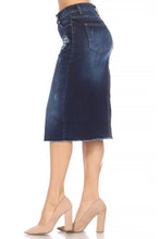 Load image into Gallery viewer, Distressed Dark Wash Denim Skirt
