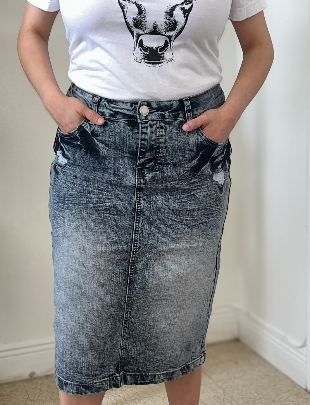 Ann Snow Wash Denim Skirt