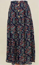 Load image into Gallery viewer, Navy Paisley Tiered Skirt
