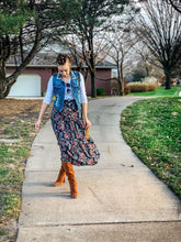 Load image into Gallery viewer, Navy Paisley Tiered Skirt
