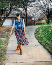 Load image into Gallery viewer, Navy Paisley Tiered Skirt
