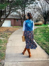 Load image into Gallery viewer, Navy Paisley Tiered Skirt
